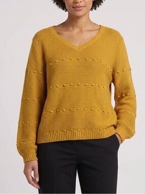 A Love Story Women Mustard Dots Sweater Long Sleeve Size L
